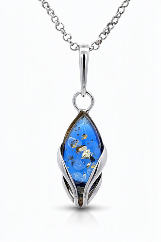 Marquise Sapphire Blue Amber Silver Pendant — DARVIN (Pre-Order)
