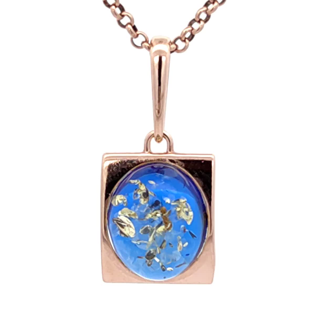 Oval Sapphire Blue Amber Silver Pendant — DARVIN (Pre-Order)