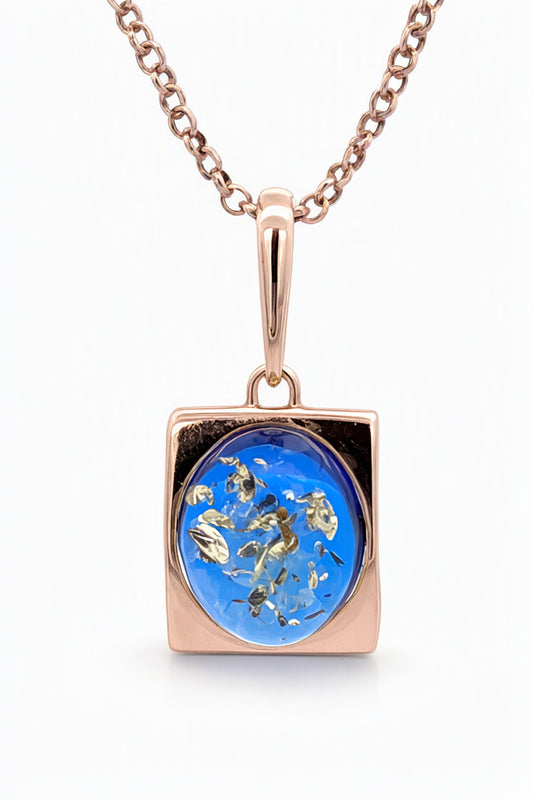 Oval Sapphire Blue Amber Silver Pendant — DARVIN (Pre-Order)