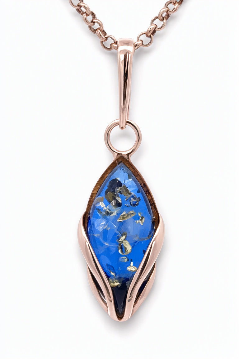 Marquise Sapphire Blue Amber Silver Pendant — DARVIN (Pre-Order)