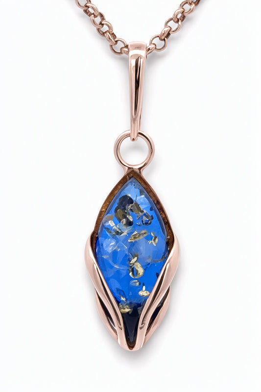 Marquise Sapphire Blue Amber Silver Pendant — DARVIN (Pre-Order)