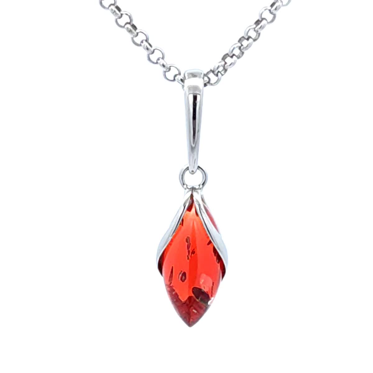 Marquise Ruby Red Amber Silver Pendant — DARVIN (Pre-Order)