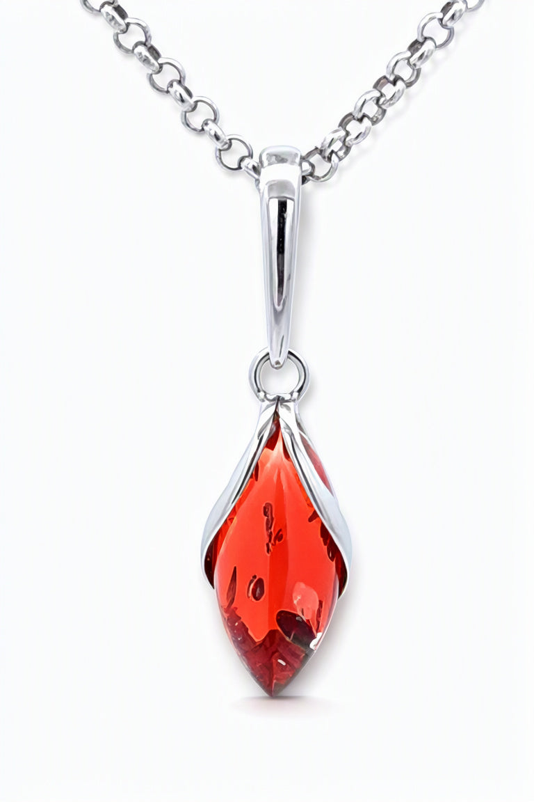 Marquise Ruby Red Amber Silver Pendant — DARVIN (Pre-Order)