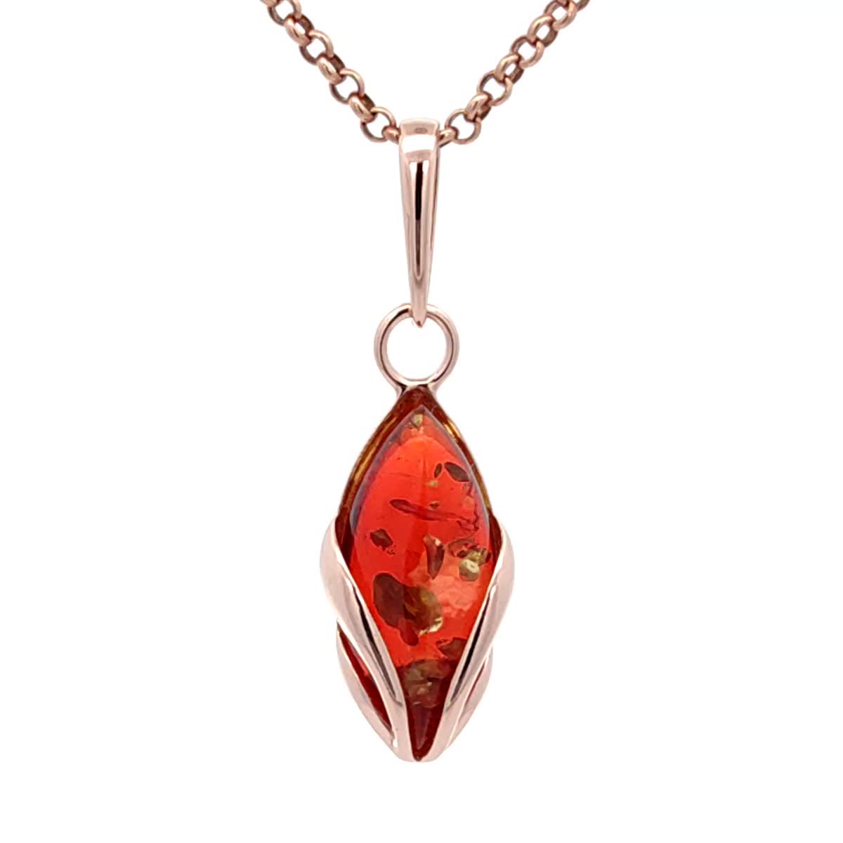 Marquise Ruby Red Amber Silver Pendant — DARVIN (Pre-Order)