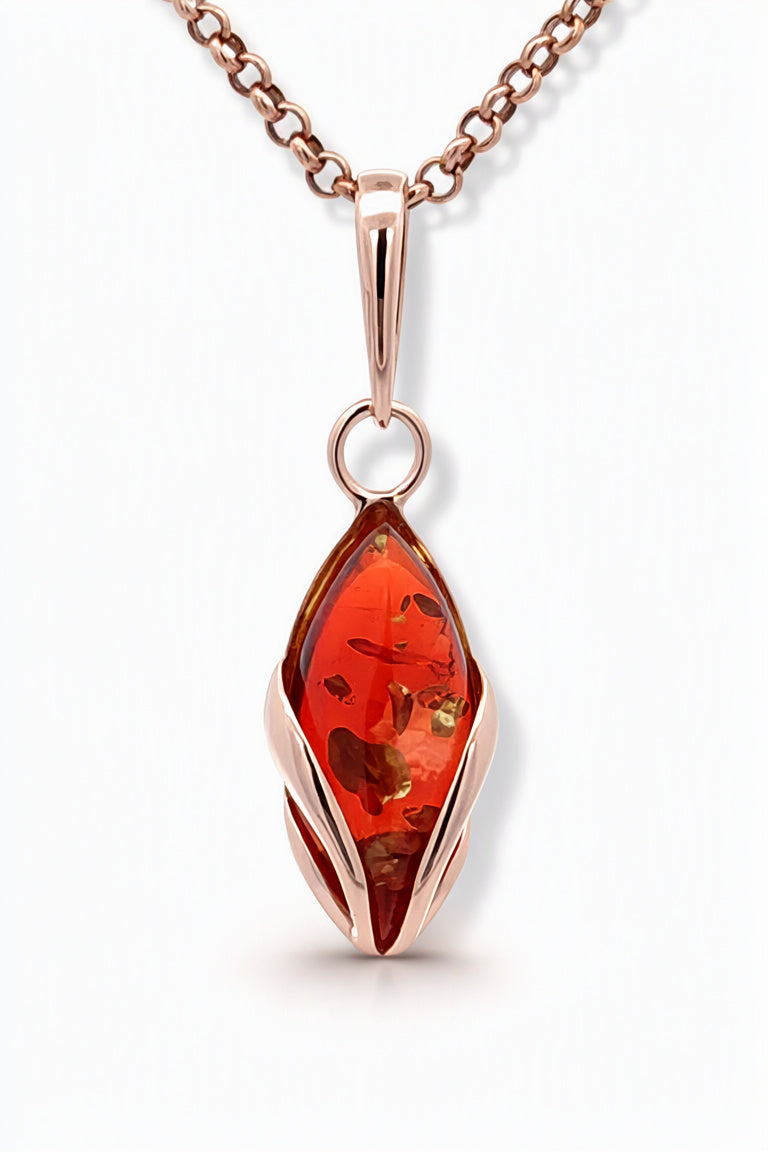 Marquise Ruby Red Amber Silver Pendant — DARVIN (Pre-Order)
