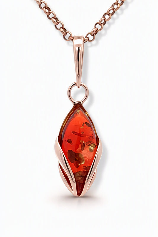 Marquise Ruby Red Amber Silver Pendant — DARVIN (Pre-Order)