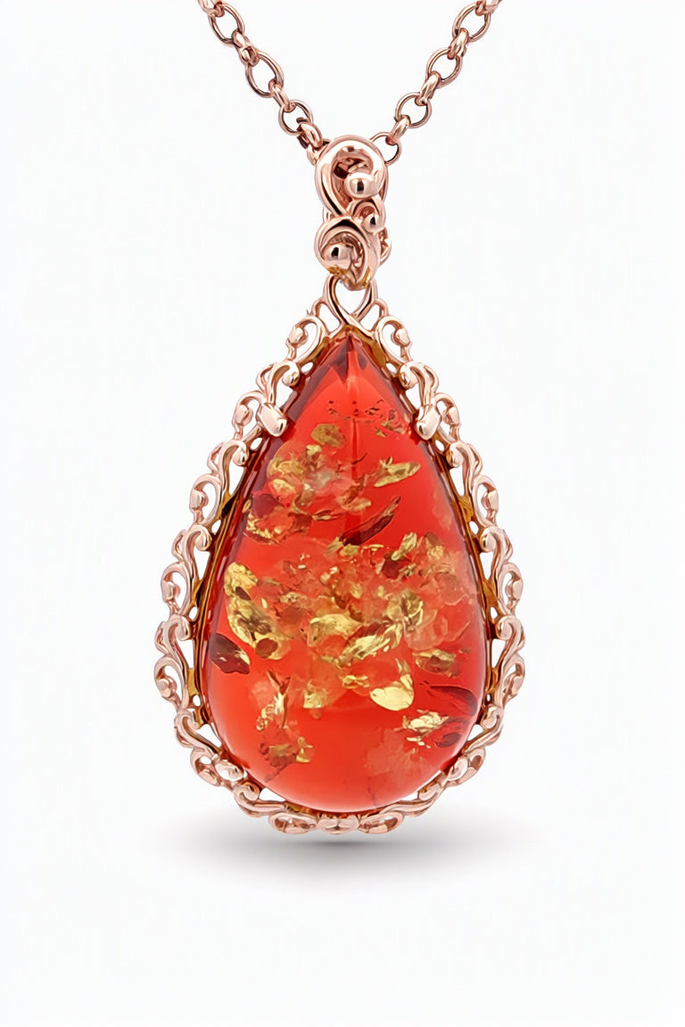 Teardrop Ruby Red Amber Silver Pendant — DARVIN (Pre-Order)