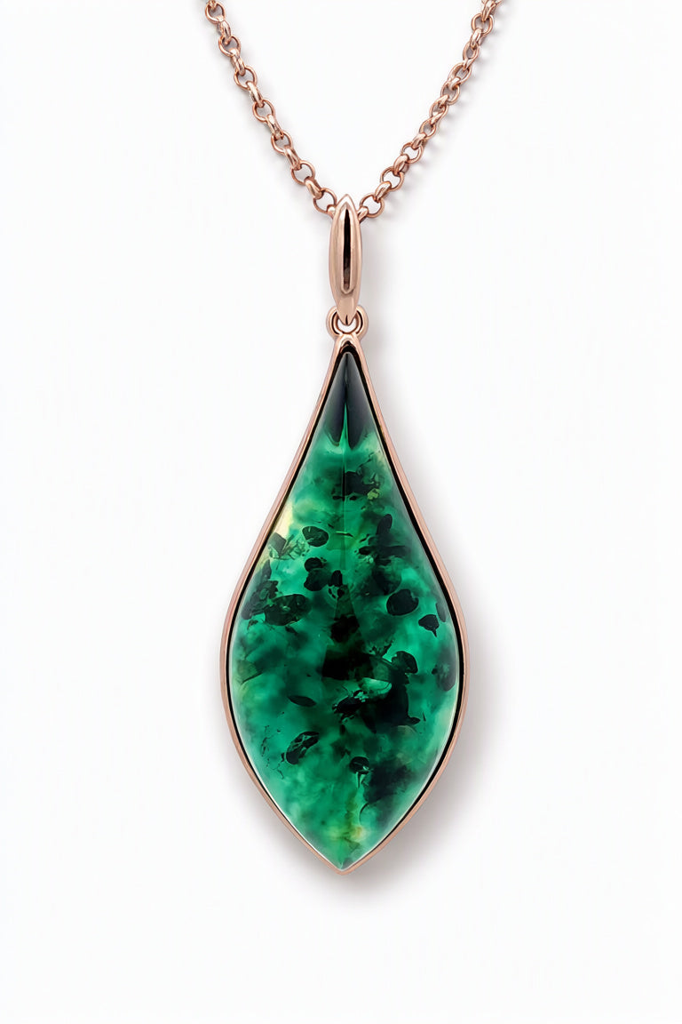 Treated Green Amber Silver Pendant — DARVIN (Pre-Order)