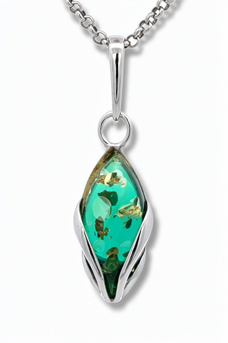 Marquise Emerald Green Amber Silver Pendant — DARVIN (Pre-Order)