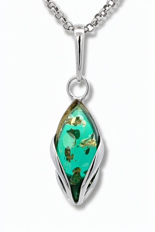 Marquise Emerald Green Amber Silver Pendant — DARVIN (Pre-Order)