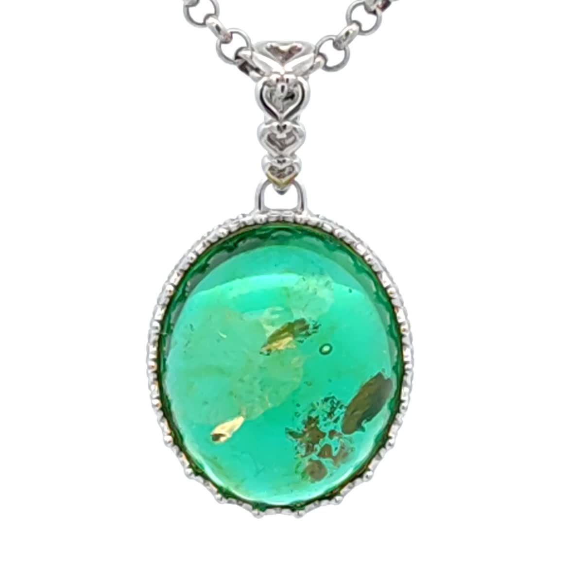 Oval Emerald Green Amber Silver Pendant — DARVIN (Pre-Order)
