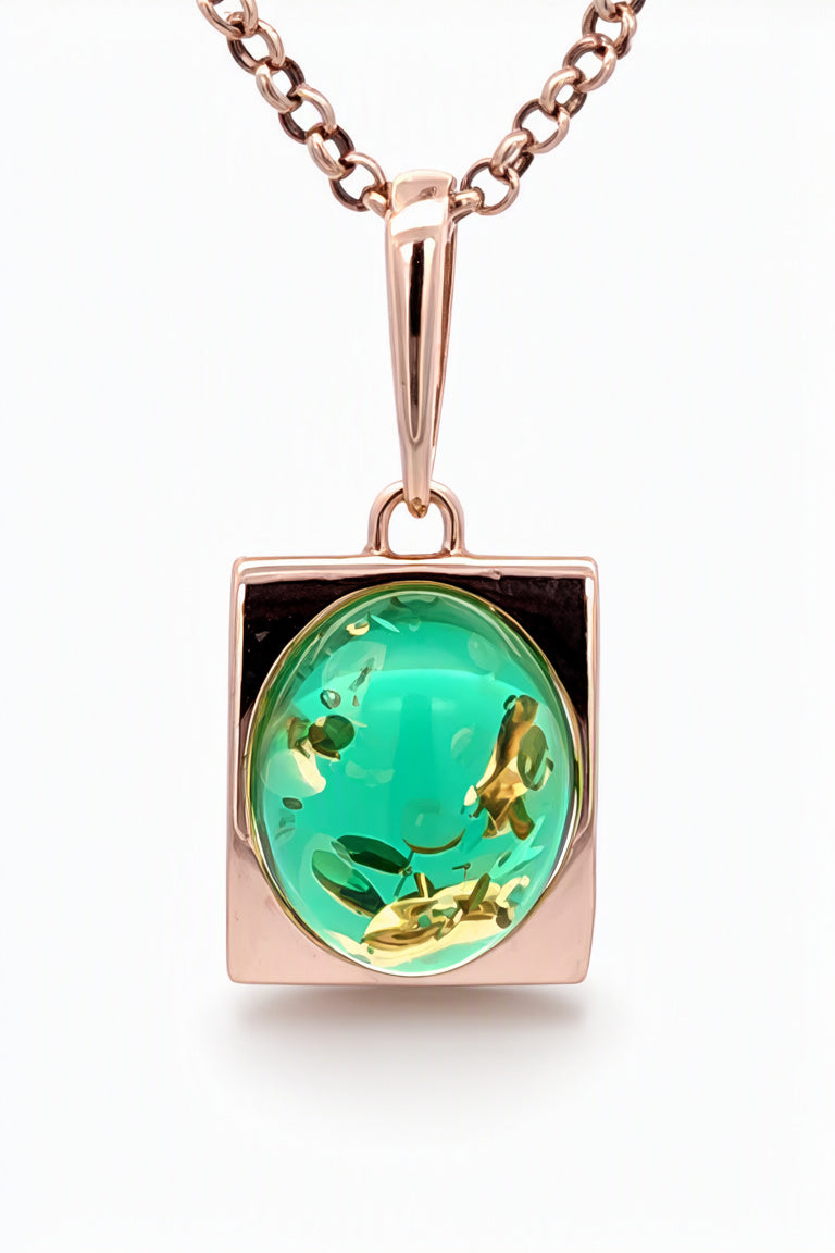 Oval Emerald Green Amber Silver Pendant — DARVIN (Pre-Order)