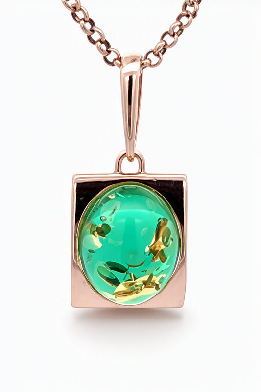 Oval Emerald Green Amber Silver Pendant — DARVIN (Pre-Order)