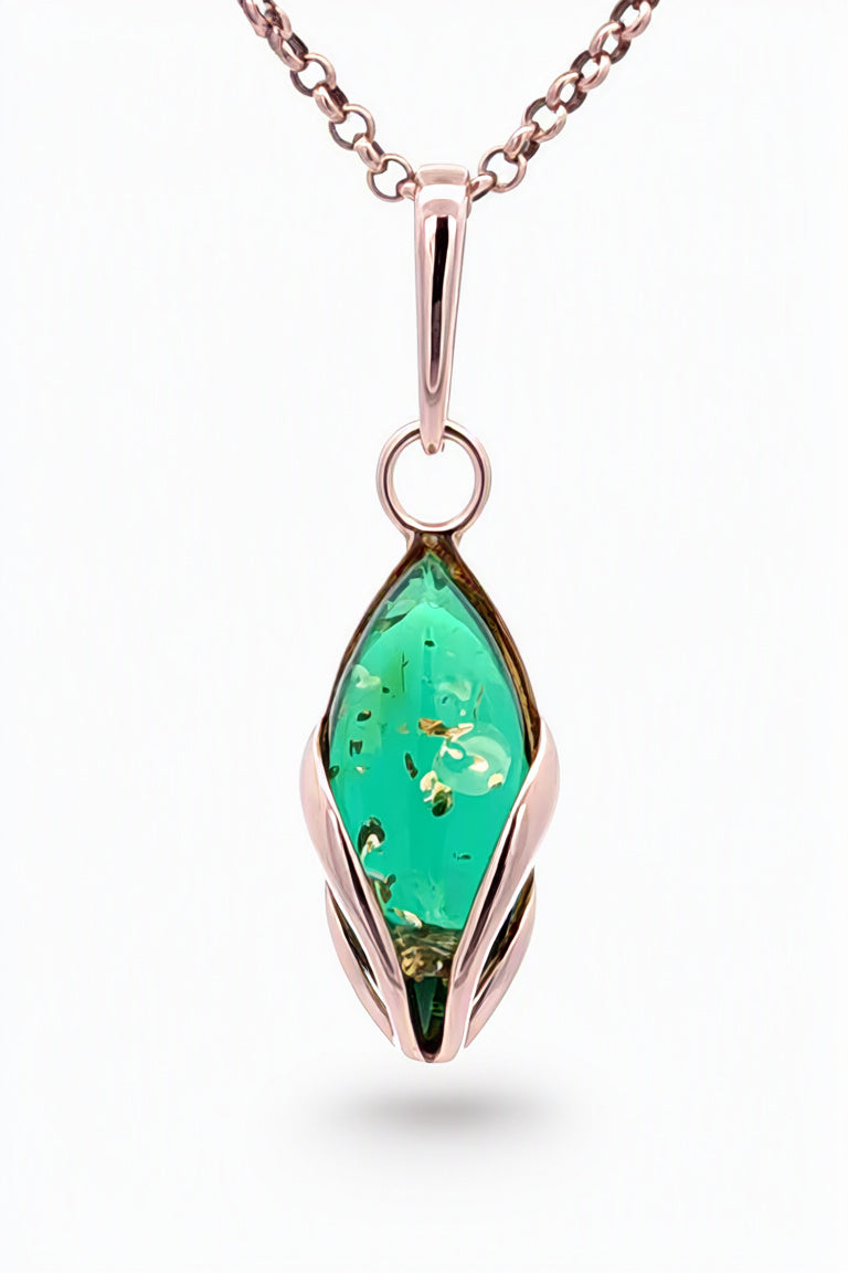 Marquise Emerald Green Amber Silver Pendant — DARVIN (Pre-Order)