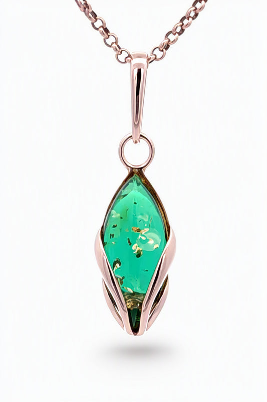 Marquise Emerald Green Amber Silver Pendant — DARVIN (Pre-Order)