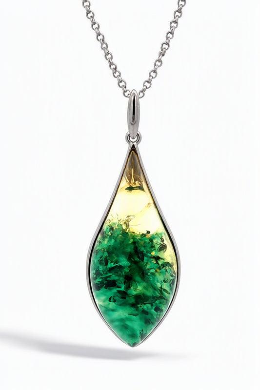 Lemon-Green Amber Silver Pendant — DARVIN (Pre-Order)
