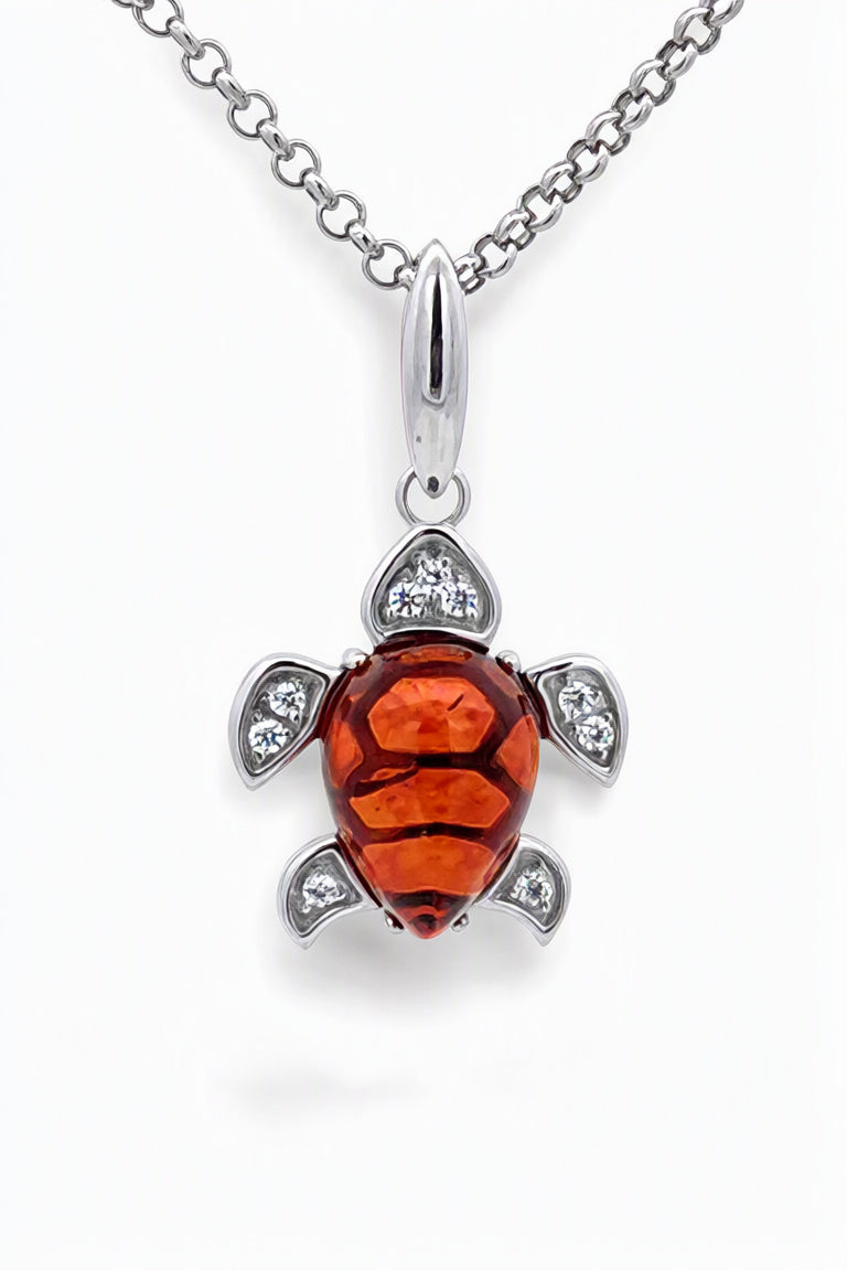 Teardrop Cognac, Colorless Amber Silver Pendant — DARVIN (Pre-Order)
