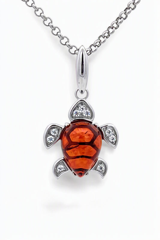 Teardrop Cognac, Colorless Amber Silver Pendant — DARVIN (Pre-Order)