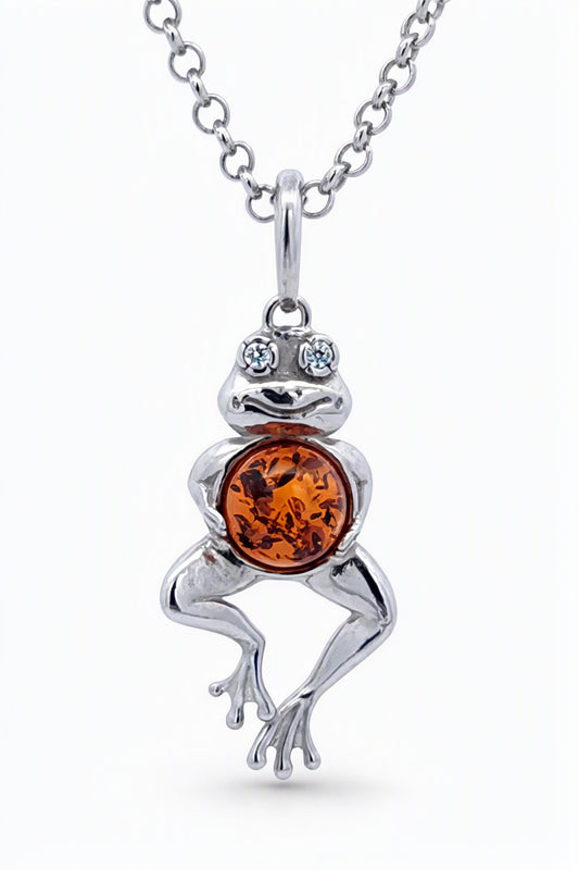 Round Cognac, Colorless Amber Silver Pendant — DARVIN (Pre-Order)