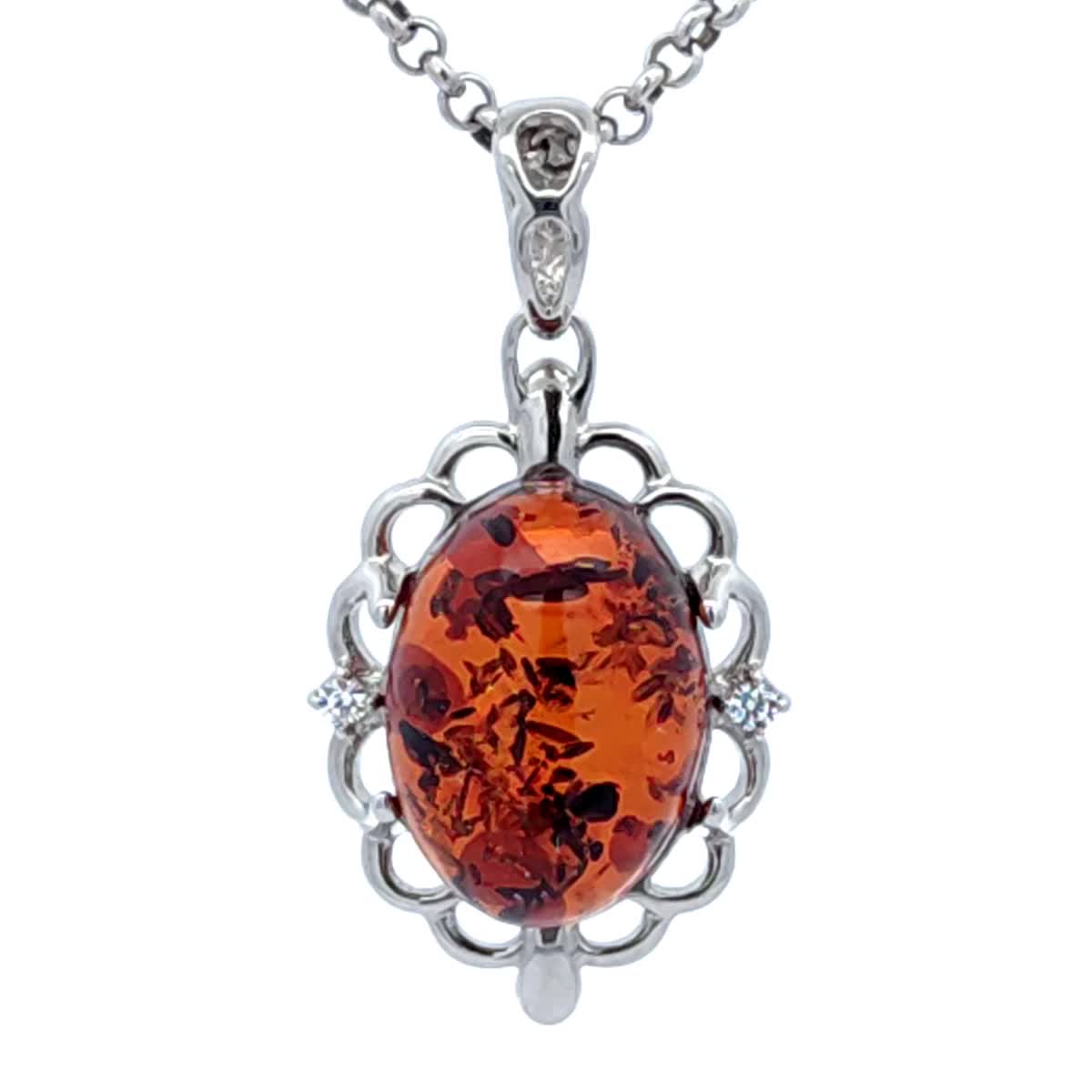 Oval Cognac, Colorless Amber Silver Pendant — DARVIN (Pre-Order)
