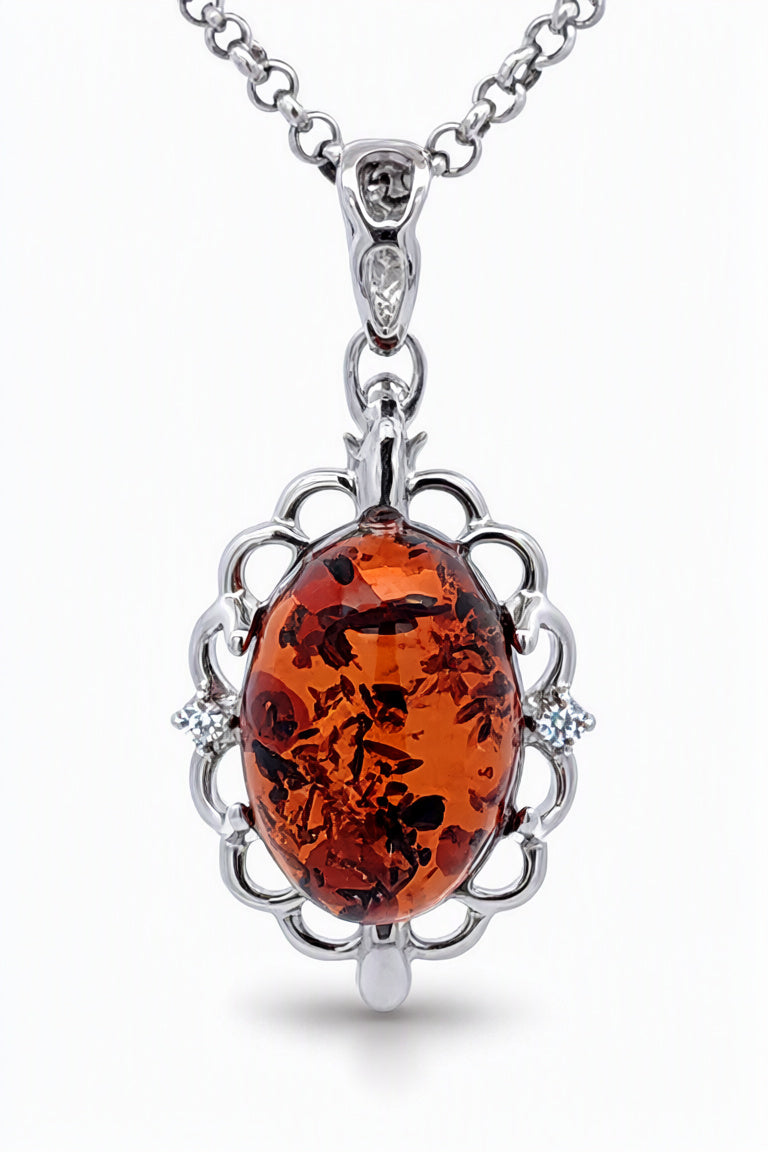Oval Cognac, Colorless Amber Silver Pendant — DARVIN (Pre-Order)