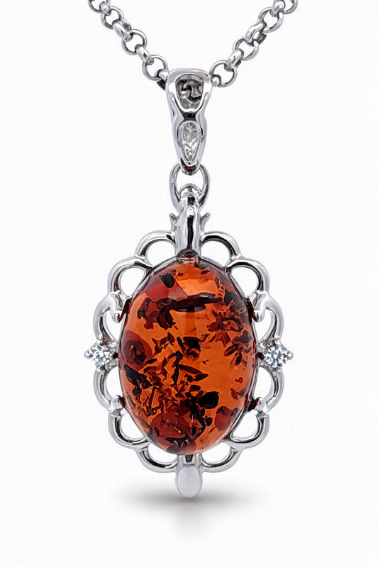 Oval Cognac, Colorless Amber Silver Pendant — DARVIN (Pre-Order)