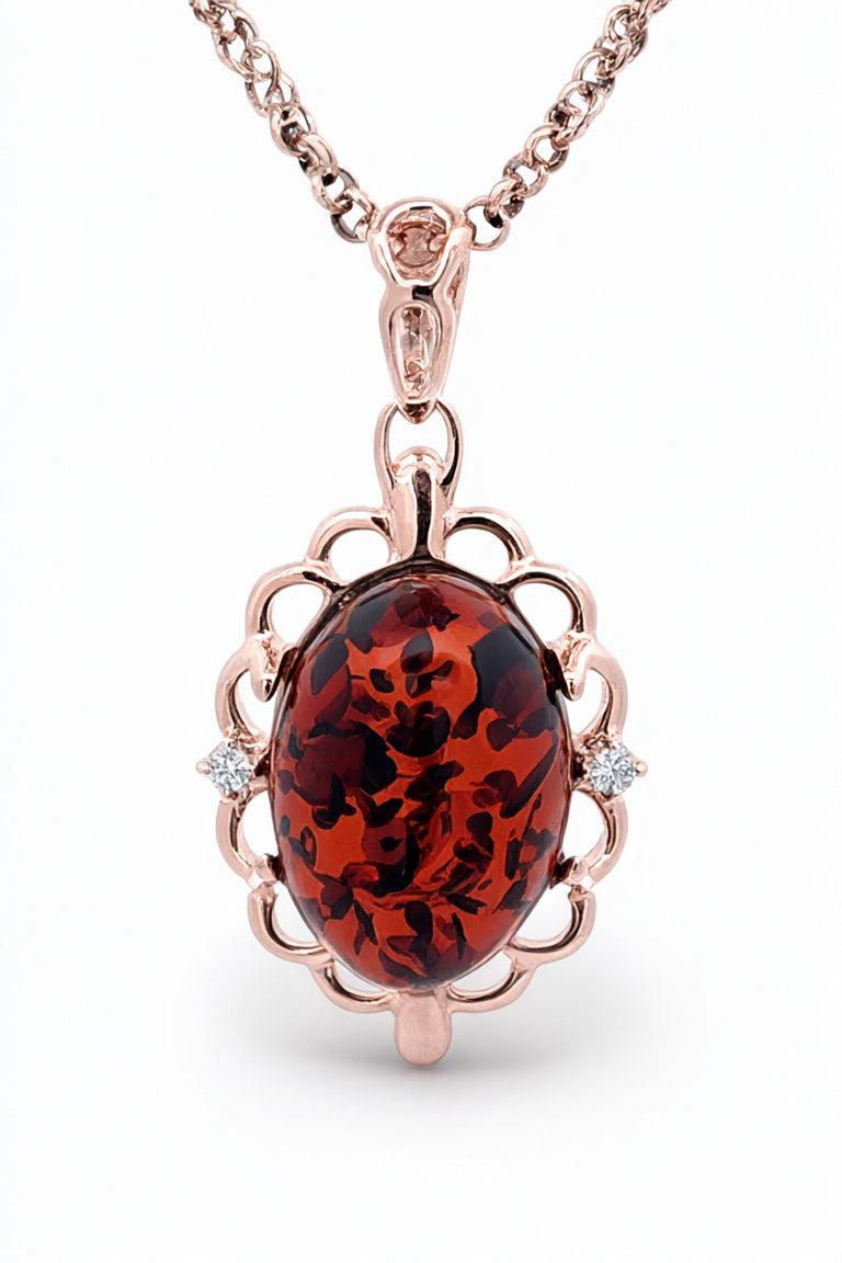 Oval Cognac, Colorless Amber Silver Pendant — DARVIN (Pre-Order)