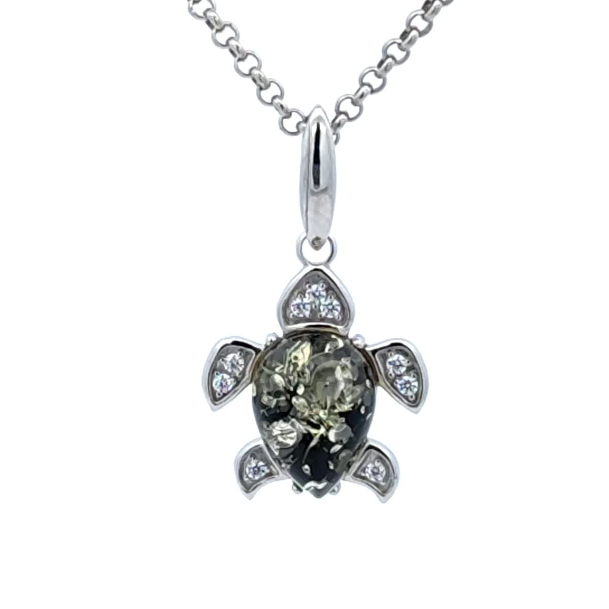 Teardrop Green, Colorless Amber Silver Pendant — DARVIN (Pre-Order)