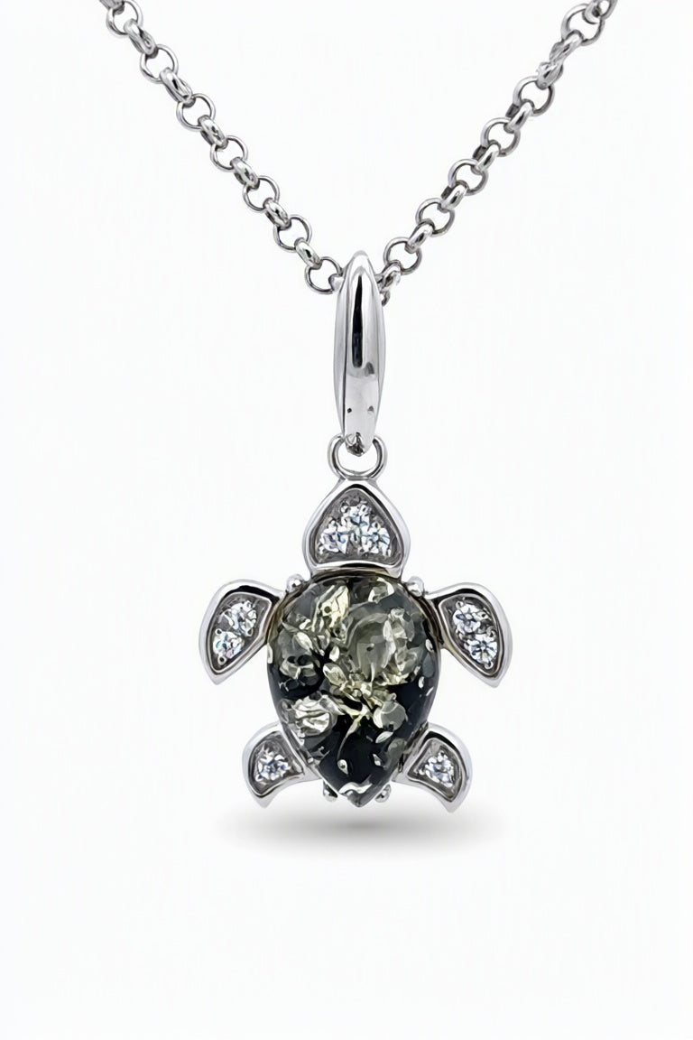 Teardrop Green, Colorless Amber Silver Pendant — DARVIN (Pre-Order)