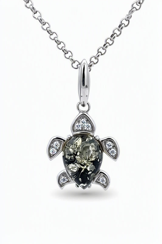 Teardrop Green, Colorless Amber Silver Pendant — DARVIN (Pre-Order)