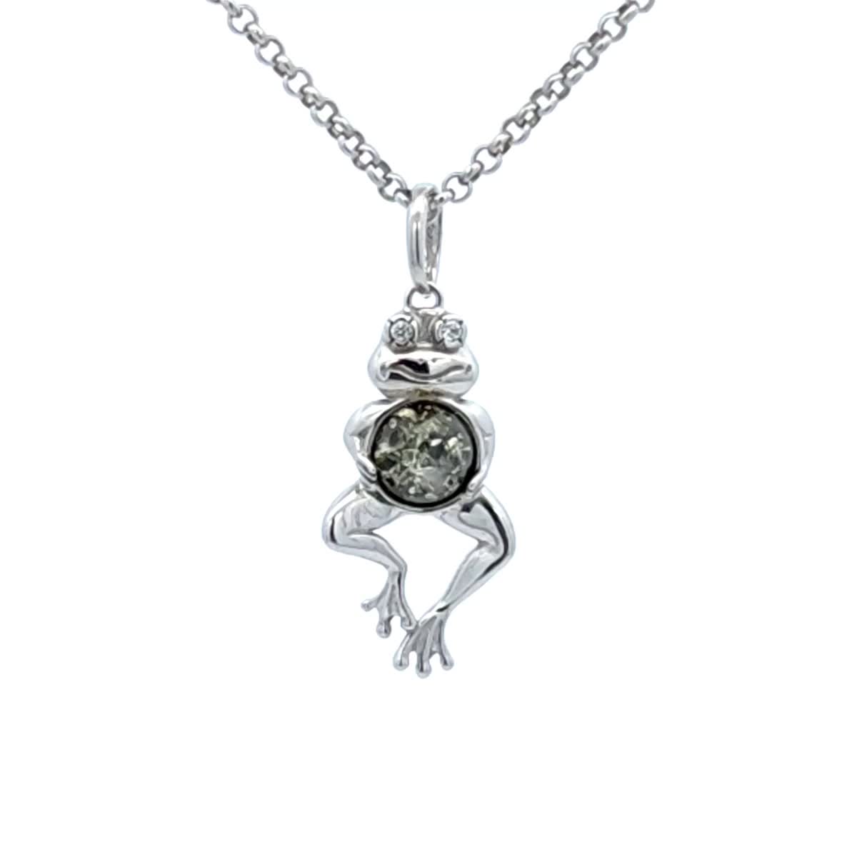 Round Green, Colorless Amber Silver Pendant — DARVIN (Pre-Order)