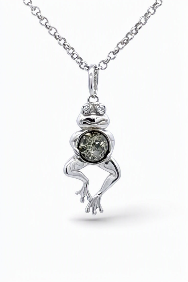 Round Green, Colorless Amber Silver Pendant — DARVIN (Pre-Order)