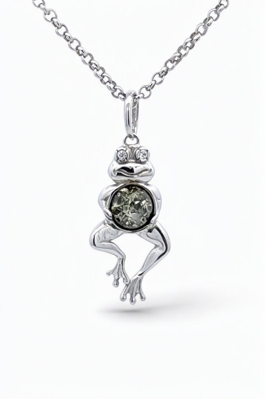 Round Green, Colorless Amber Silver Pendant — DARVIN (Pre-Order)