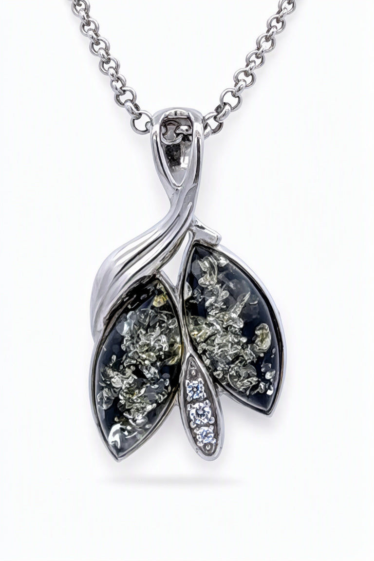 Marquise Green, Colorless Amber Silver Pendant — DARVIN (Pre-Order)