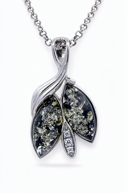 Marquise Green, Colorless Amber Silver Pendant — DARVIN (Pre-Order)