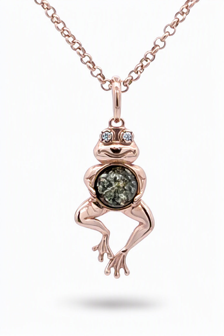 Round Green, Colorless Amber Silver Pendant — DARVIN (Pre-Order)