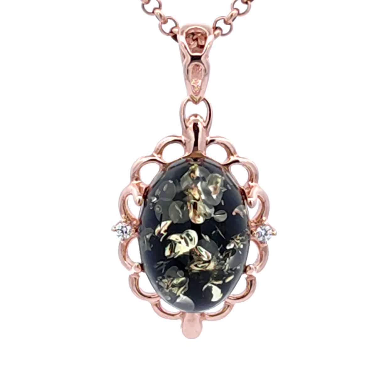 Oval Green, Colorless Amber Silver Pendant — DARVIN (Pre-Order)
