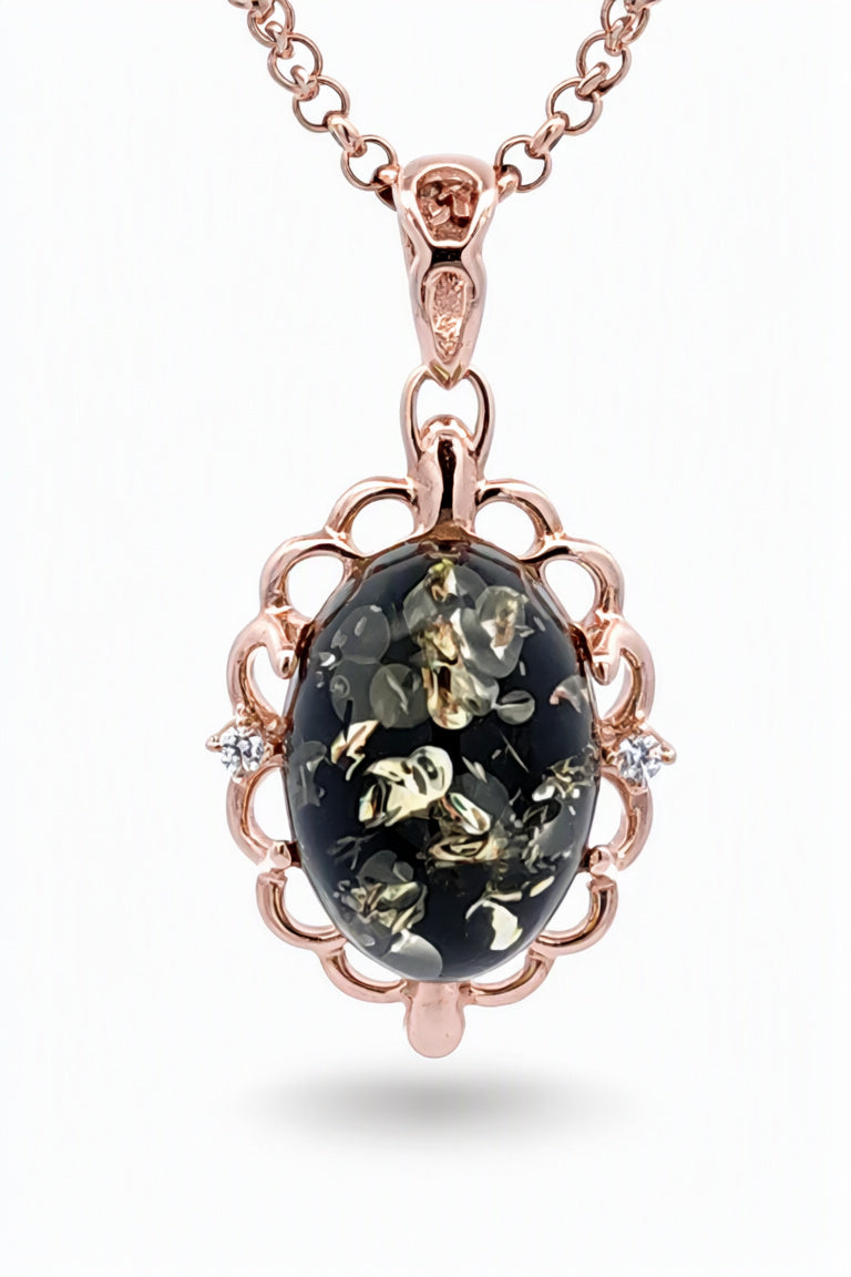Oval Green, Colorless Amber Silver Pendant — DARVIN (Pre-Order)