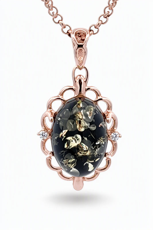 Oval Green, Colorless Amber Silver Pendant — DARVIN (Pre-Order)