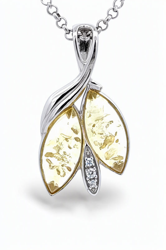 Marquise Lemon, Colorless Amber Silver Pendant — DARVIN (Pre-Order)