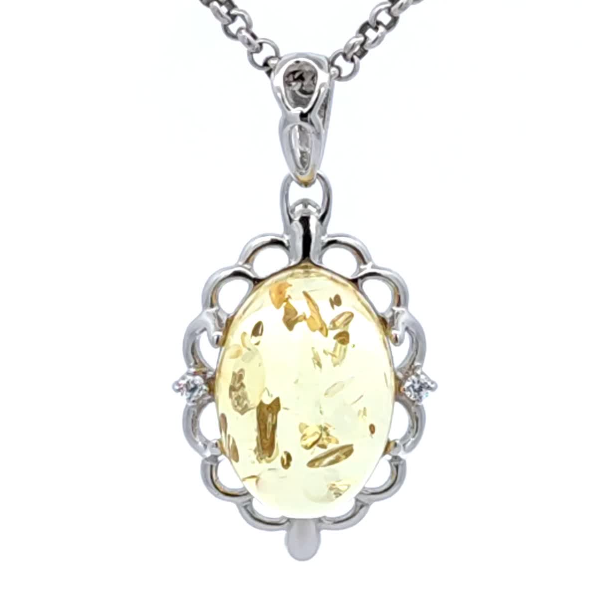 Oval Lemon, Colorless Amber Silver Pendant — DARVIN (Pre-Order)