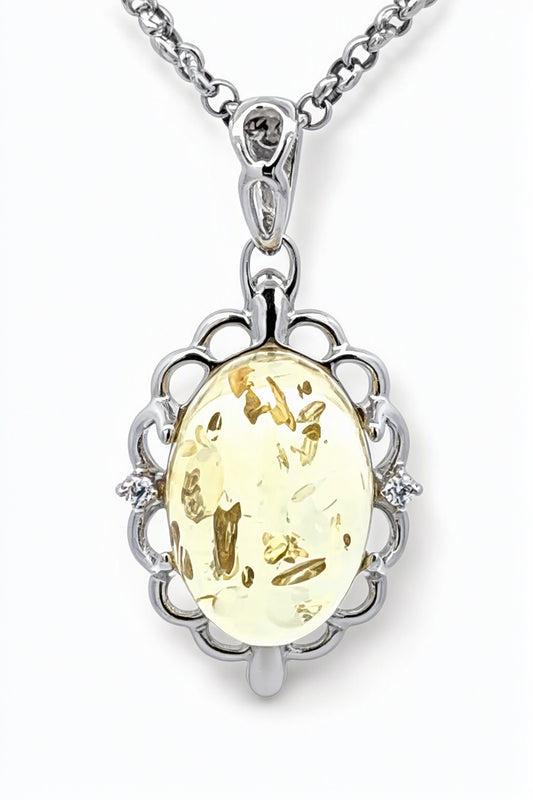 Oval Lemon, Colorless Amber Silver Pendant — DARVIN (Pre-Order)