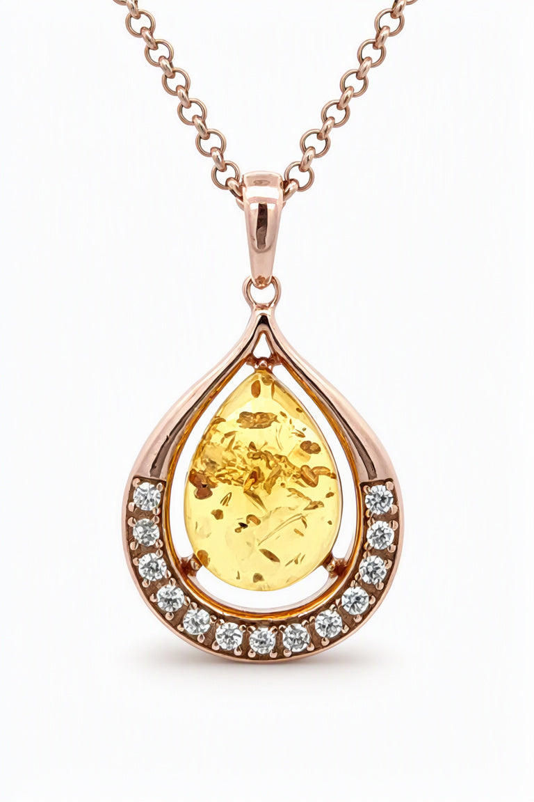 Teardrop Lemon, Colorless Amber Silver Pendant — DARVIN (Pre-Order)