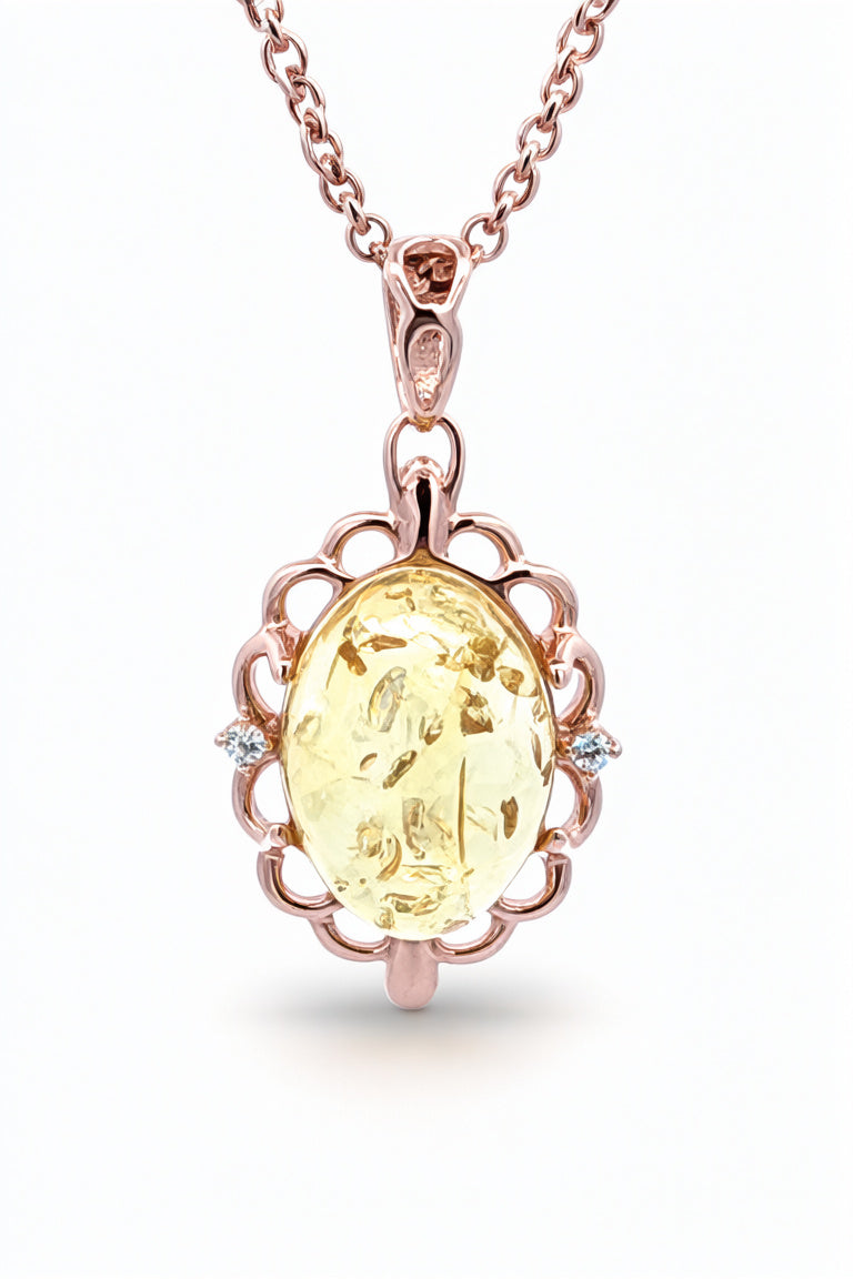 Oval Lemon, Colorless Amber Silver Pendant — DARVIN (Pre-Order)