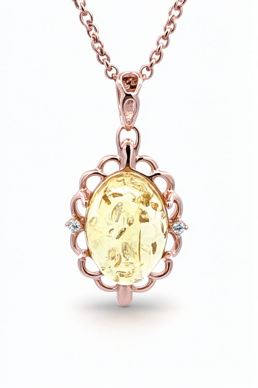 Oval Lemon, Colorless Amber Silver Pendant — DARVIN (Pre-Order)