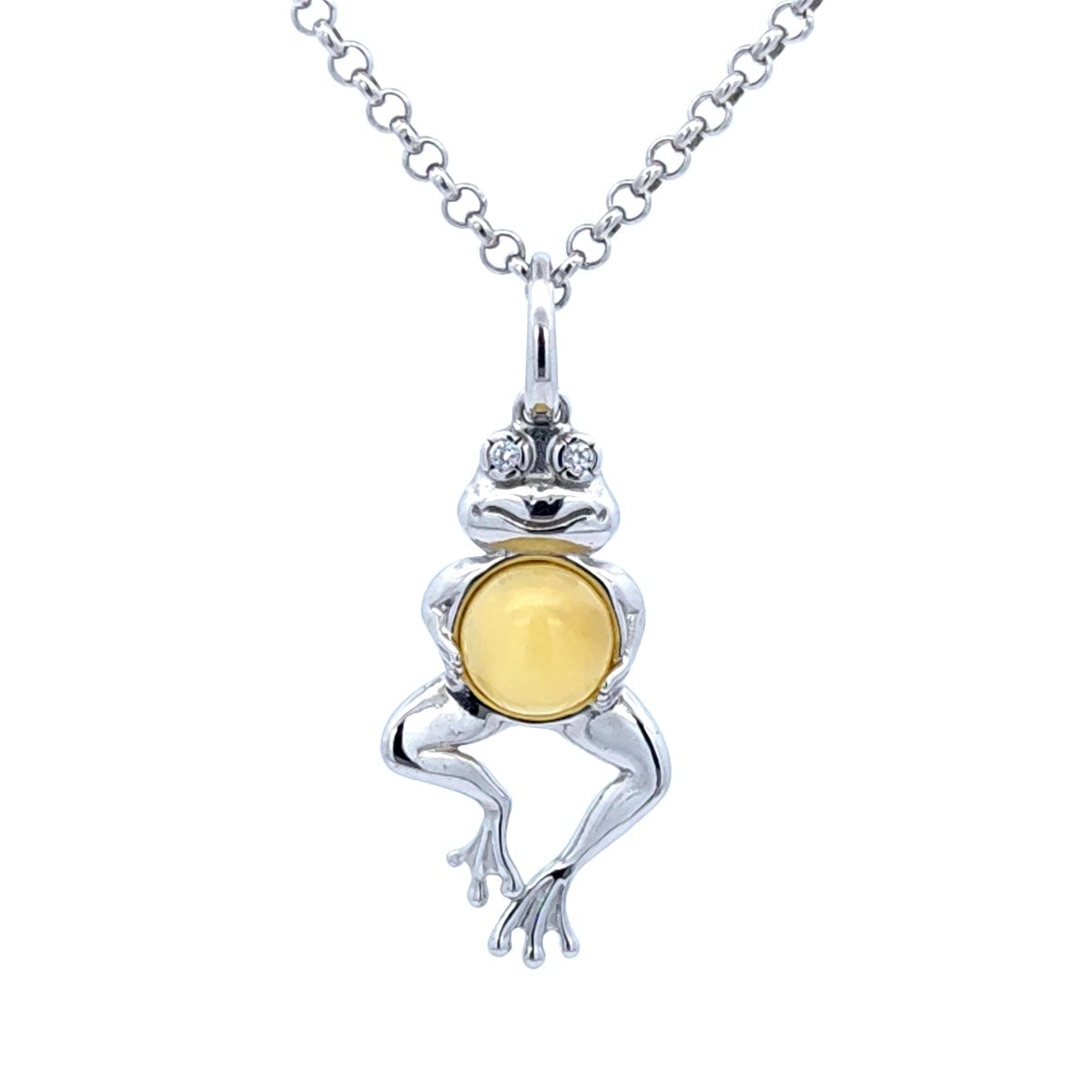 Round White, Colorless Amber Silver Pendant — DARVIN (Pre-Order)