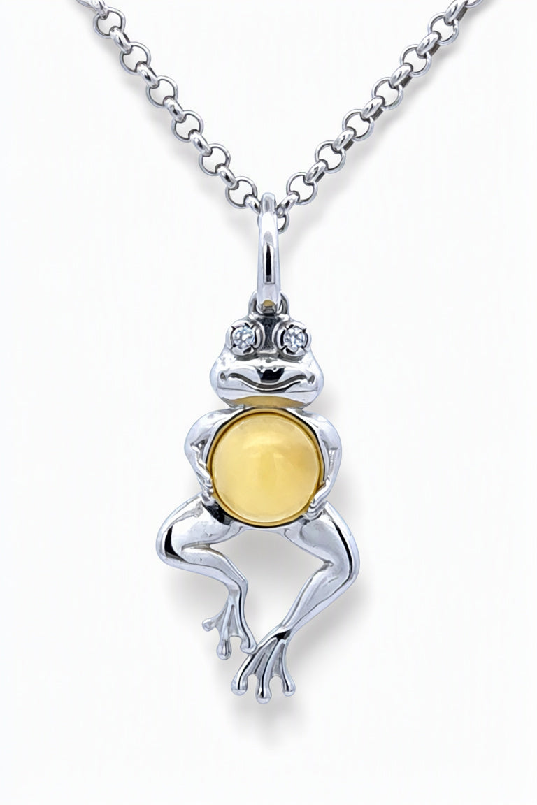 Round White, Colorless Amber Silver Pendant — DARVIN (Pre-Order)