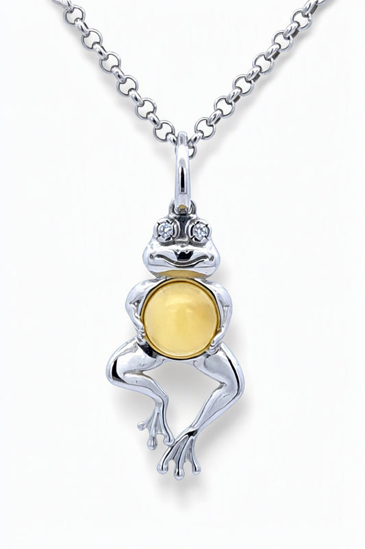 Round White, Colorless Amber Silver Pendant — DARVIN (Pre-Order)