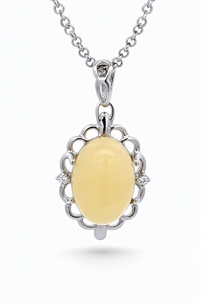 Oval White, Colorless Amber Silver Pendant — DARVIN (Pre-Order)