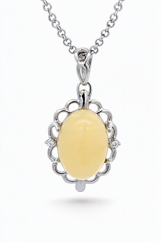 Oval White, Colorless Amber Silver Pendant — DARVIN (Pre-Order)